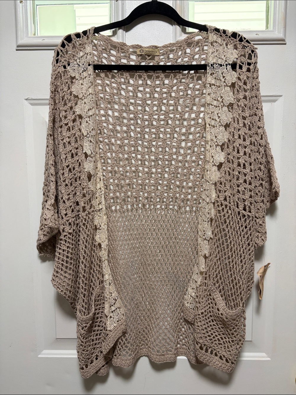Democracy Open-Knit Taupe Sweater with Cream Trim